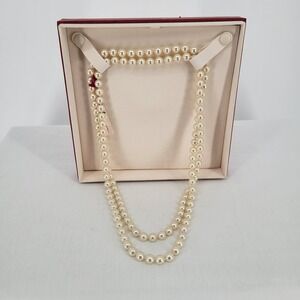 Majorica 925 Sterling Silver 44 Inch Pearl Strand Necklace Cream with Box